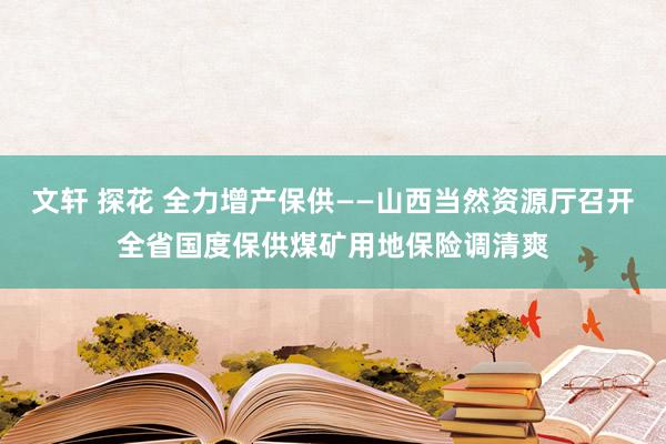 文轩 探花 全力增产保供——山西当然资源厅召开全省国度保供煤矿用地保险调清爽